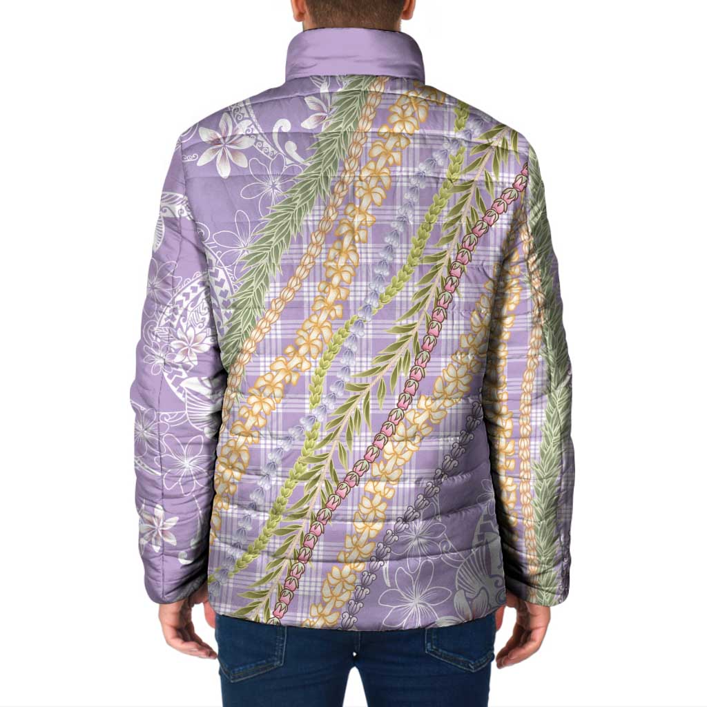 Purple Palaka Hawaii Leis Padded Jacket Hawaiian-plaid Elegant Tropical Vibes LT14 - Polynesian Pride