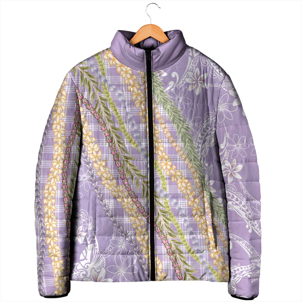 Purple Palaka Hawaii Leis Padded Jacket Hawaiian-plaid Elegant Tropical Vibes LT14 - Polynesian Pride