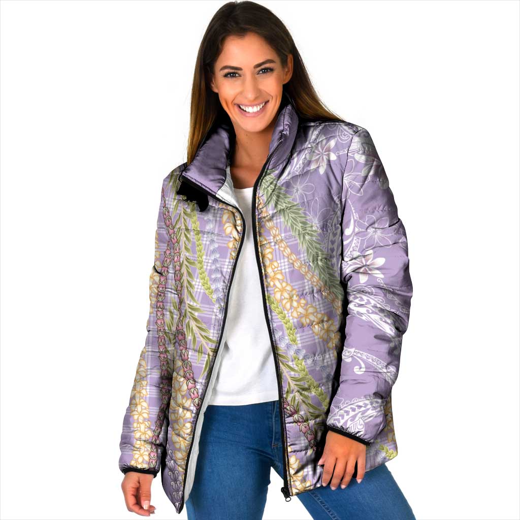 Purple Palaka Hawaii Leis Padded Jacket Hawaiian-plaid Elegant Tropical Vibes LT14 Women Purple - Polynesian Pride