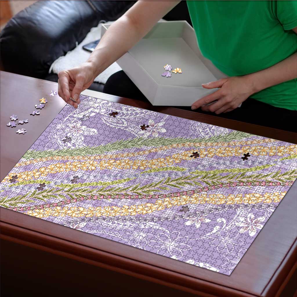 Purple Palaka Hawaii Leis Puzzle Hawaiian-plaid Elegant Tropical Vibes LT14 - Polynesian Pride