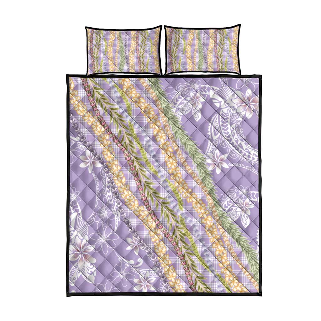 Purple Palaka Hawaii Leis Quilt Bed Set Hawaiian-plaid Elegant Tropical Vibes - Polynesian Pride