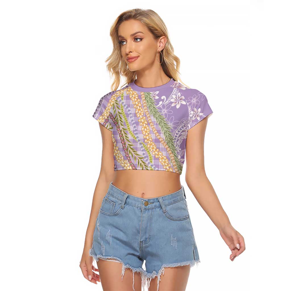 Purple Palaka Hawaii Leis Raglan Cropped T Shirt Hawaiian-plaid Elegant Tropical Vibes LT14 Female Purple - Polynesian Pride