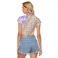 Purple Palaka Hawaii Leis Raglan Cropped T Shirt Hawaiian-plaid Elegant Tropical Vibes LT14 - Polynesian Pride