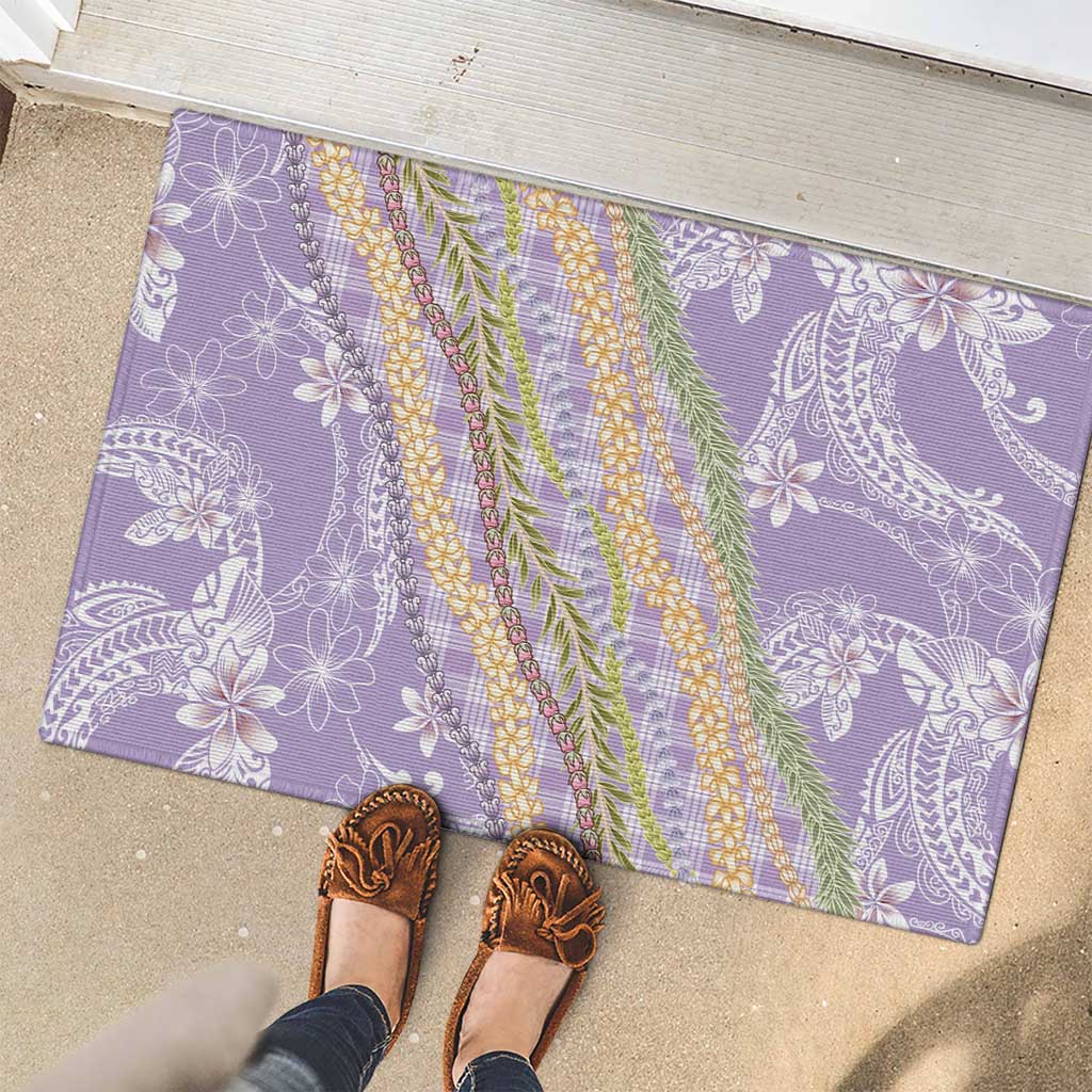 Purple Palaka Hawaii Leis Rubber Doormat Hawaiian-plaid Elegant Tropical Vibes LT14 - Polynesian Pride