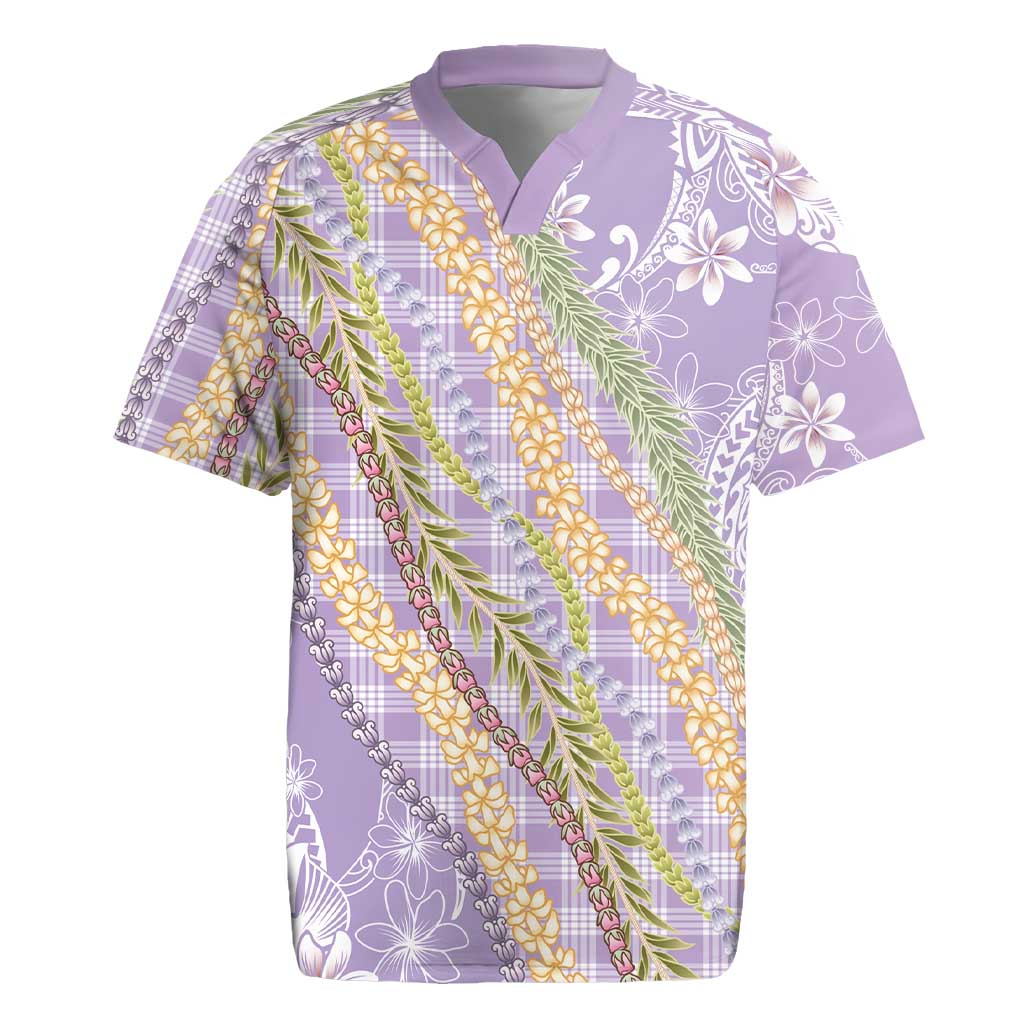 Purple Palaka Hawaii Leis Rugby Jersey Hawaiian-plaid Elegant Tropical Vibes - Polynesian Pride