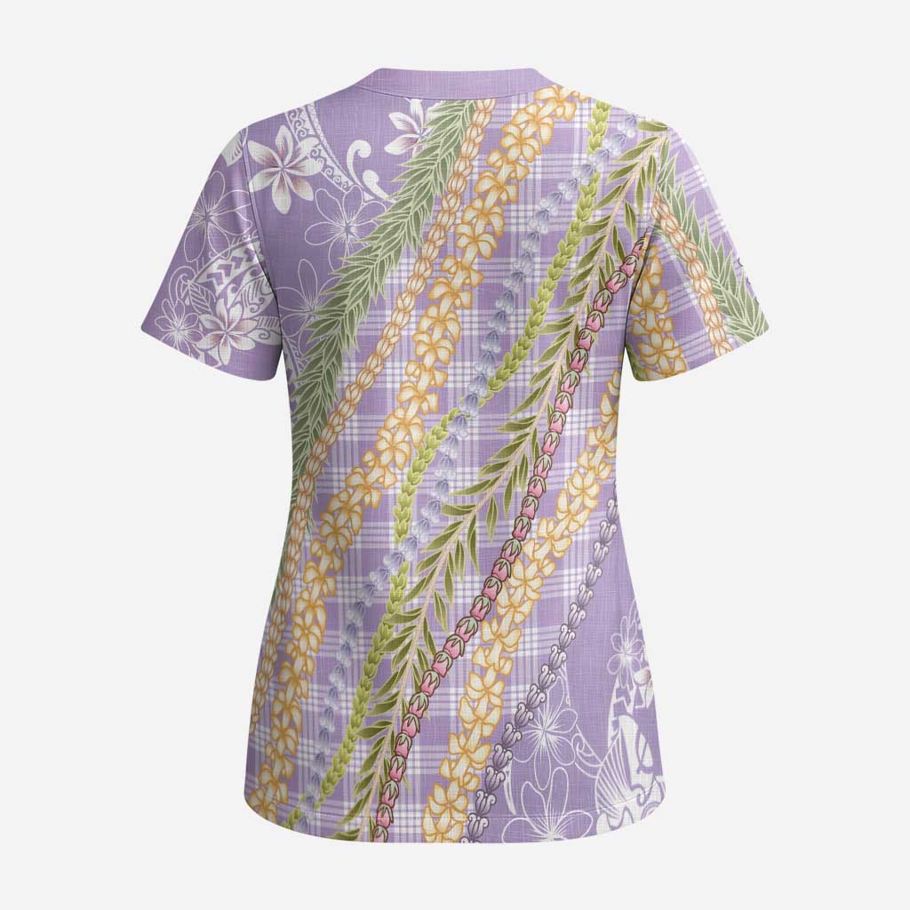 Purple Palaka Hawaii Leis Scrub Top Hawaiian-plaid Elegant Tropical Vibes LT14 - Polynesian Pride