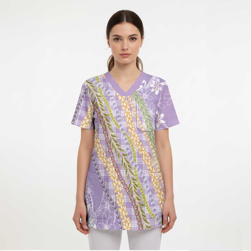 Purple Palaka Hawaii Leis Scrub Top Hawaiian-plaid Elegant Tropical Vibes LT14 - Polynesian Pride