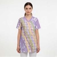 Purple Palaka Hawaii Leis Scrub Top Hawaiian-plaid Elegant Tropical Vibes LT14 - Polynesian Pride