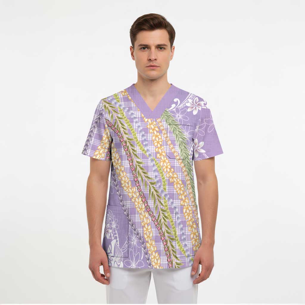 Purple Palaka Hawaii Leis Scrub Top Hawaiian-plaid Elegant Tropical Vibes LT14 - Polynesian Pride