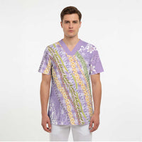 Purple Palaka Hawaii Leis Scrub Top Hawaiian-plaid Elegant Tropical Vibes LT14 - Polynesian Pride