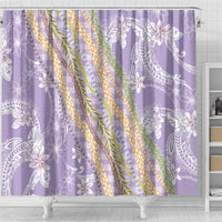Purple Palaka Hawaii Leis Shower Curtain Hawaiian-plaid Elegant Tropical Vibes - Polynesian Pride