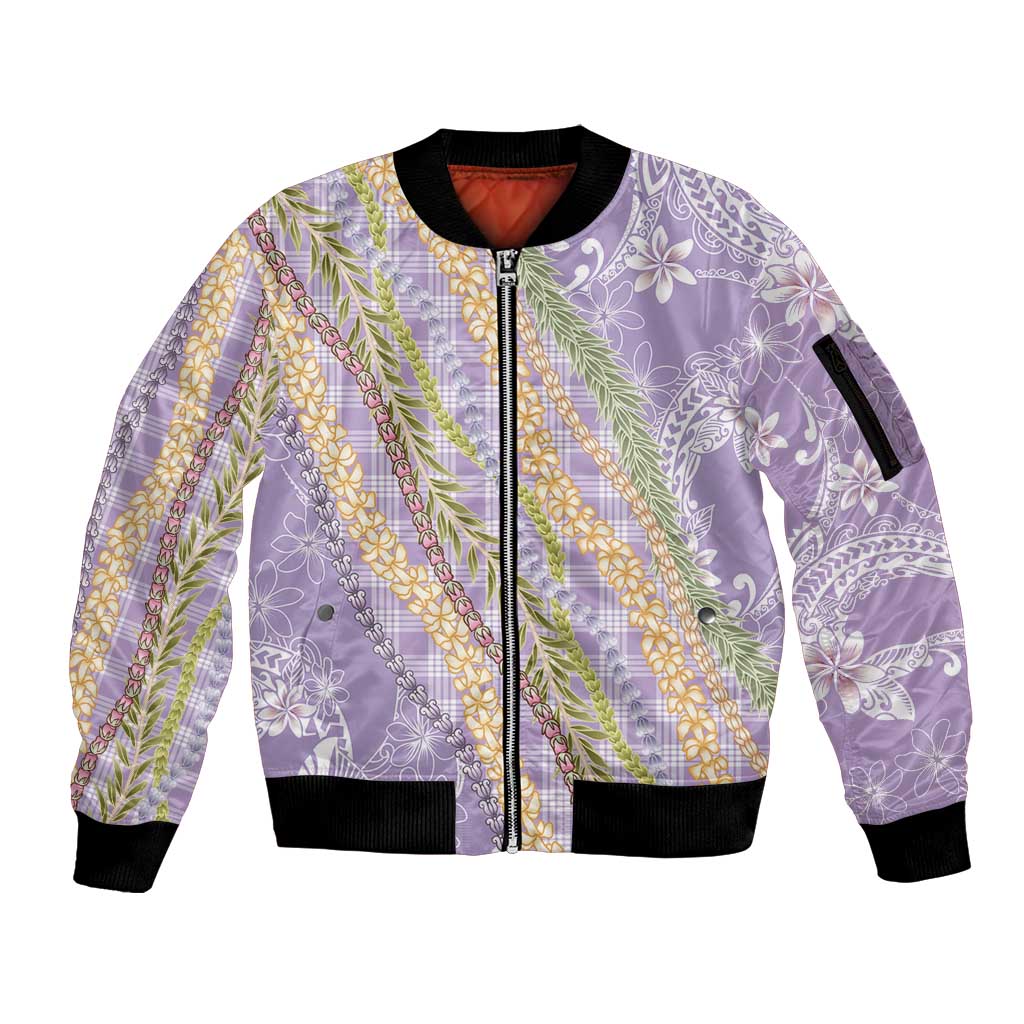 Purple Palaka Hawaii Leis Sleeve Zip Bomber Jacket Hawaiian-plaid Elegant Tropical Vibes LT14 Unisex Purple - Polynesian Pride