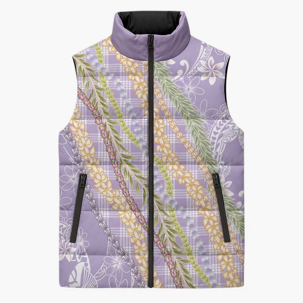 Purple Palaka Hawaii Leis Sleeveless Puffer Jacket Hawaiian-plaid Elegant Tropical Vibes LT14 Unisex Purple - Polynesian Pride