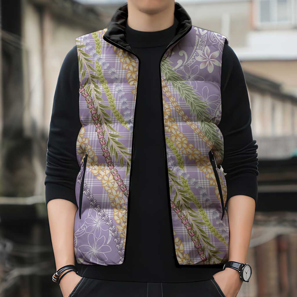 Purple Palaka Hawaii Leis Sleeveless Puffer Jacket Hawaiian-plaid Elegant Tropical Vibes LT14 - Polynesian Pride