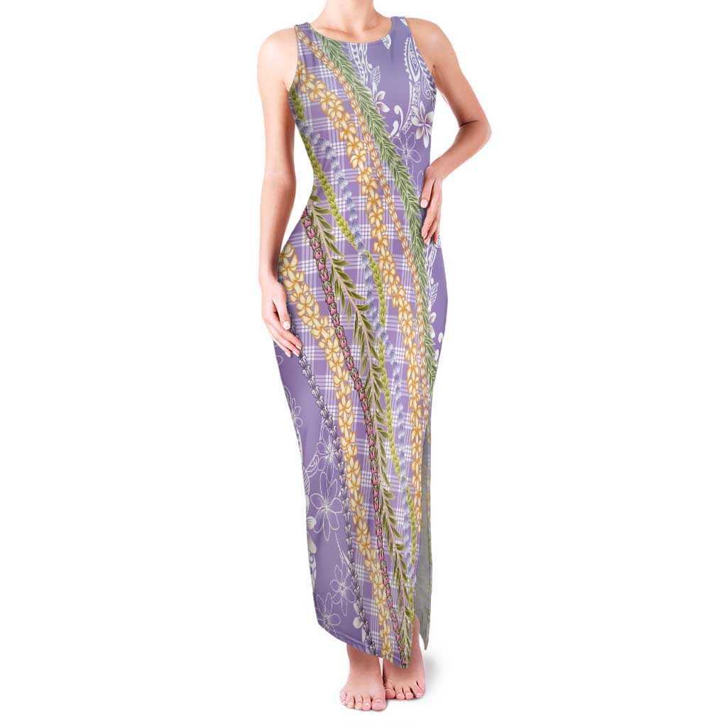 Purple Palaka Hawaii Leis Tank Maxi Dress Hawaiian-plaid Elegant Tropical Vibes - Polynesian Pride