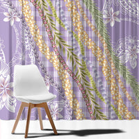 Purple Palaka Hawaii Leis Window Curtain Hawaiian-plaid Elegant Tropical Vibes - Polynesian Pride