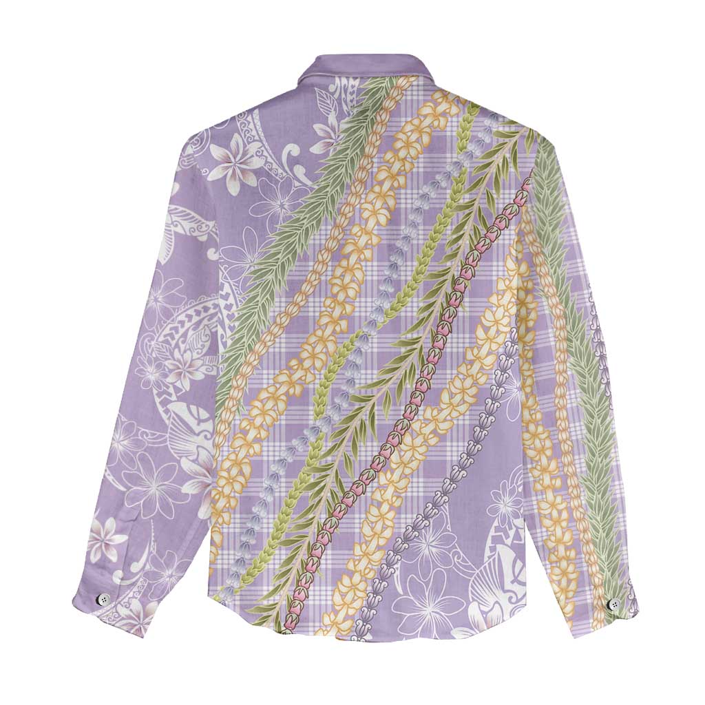 Purple Palaka Hawaii Leis Women Casual Shirt Hawaiian-plaid Elegant Tropical Vibes - Polynesian Pride
