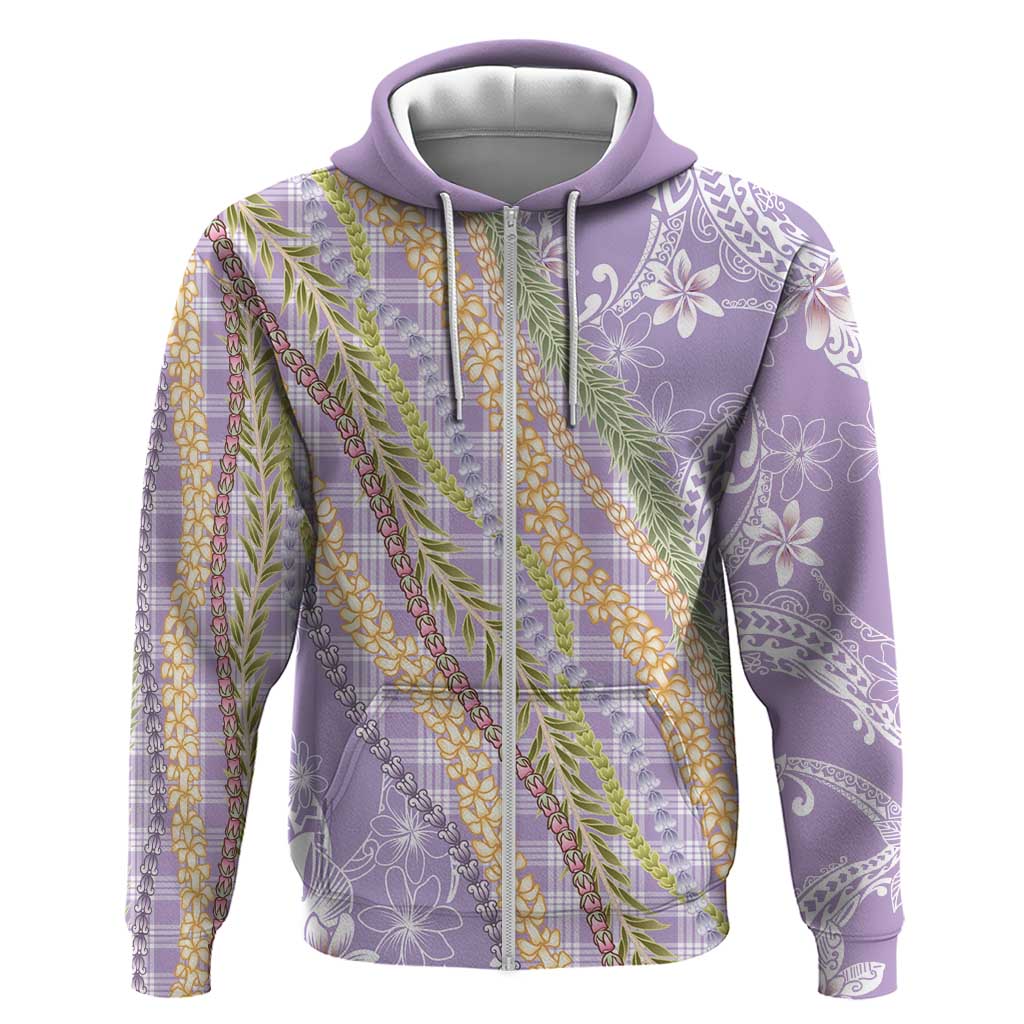 Purple Palaka Hawaii Leis Zip Hoodie Hawaiian-plaid Elegant Tropical Vibes - Polynesian Pride