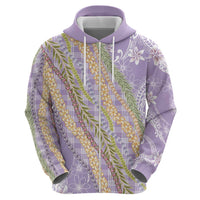 Purple Palaka Hawaii Leis Zip Hoodie Hawaiian-plaid Elegant Tropical Vibes - Polynesian Pride