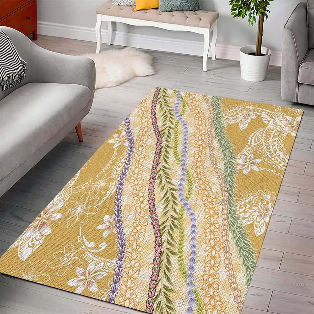 Yellow Palaka Hawaii Leis Area Rug Hawaiian-plaid Elegant Tropical Vibes - Polynesian Pride