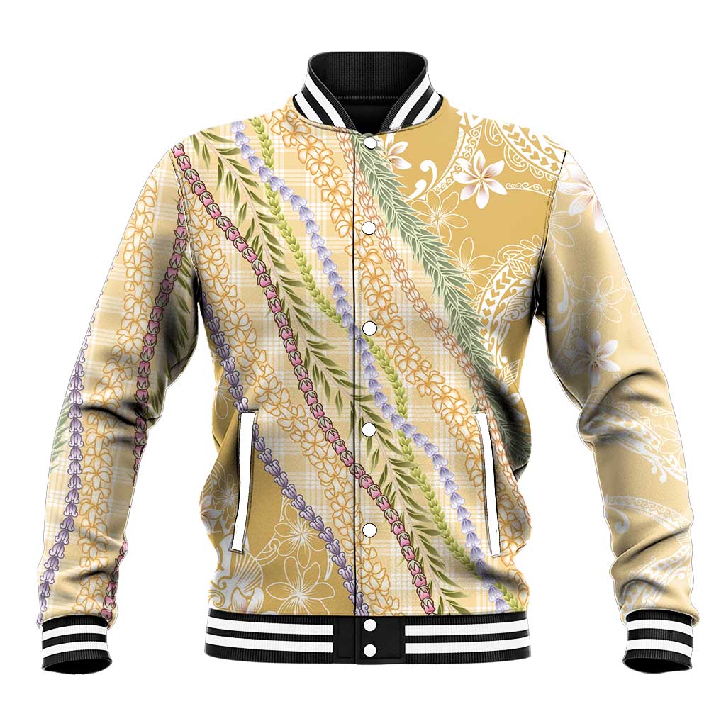 Yellow Palaka Hawaii Leis Baseball Jacket Hawaiian-plaid Elegant Tropical Vibes LT14 Unisex Yellow - Polynesian Pride