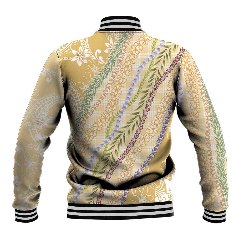 Yellow Palaka Hawaii Leis Baseball Jacket Hawaiian-plaid Elegant Tropical Vibes LT14 - Polynesian Pride
