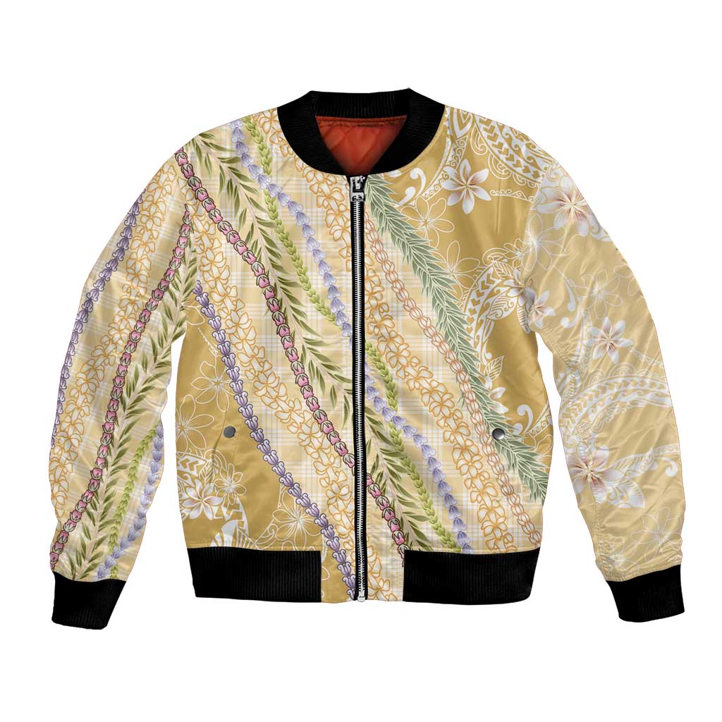 Yellow Palaka Hawaii Leis Bomber Jacket Hawaiian-plaid Elegant Tropical Vibes LT14 Unisex Yellow - Polynesian Pride