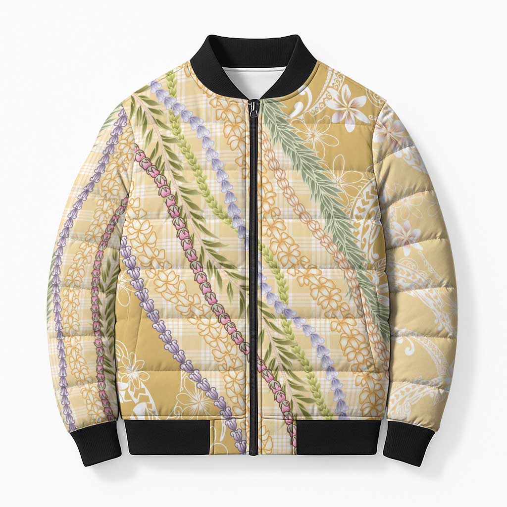 Yellow Palaka Hawaii Leis Bomber Puffer Jacket Hawaiian-plaid Elegant Tropical Vibes LT14 Unisex Yellow - Polynesian Pride