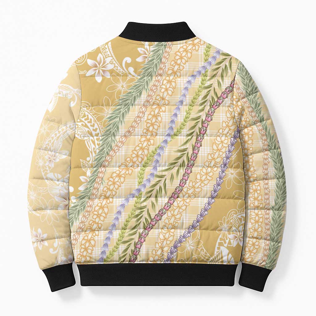 Yellow Palaka Hawaii Leis Bomber Puffer Jacket Hawaiian-plaid Elegant Tropical Vibes LT14 - Polynesian Pride