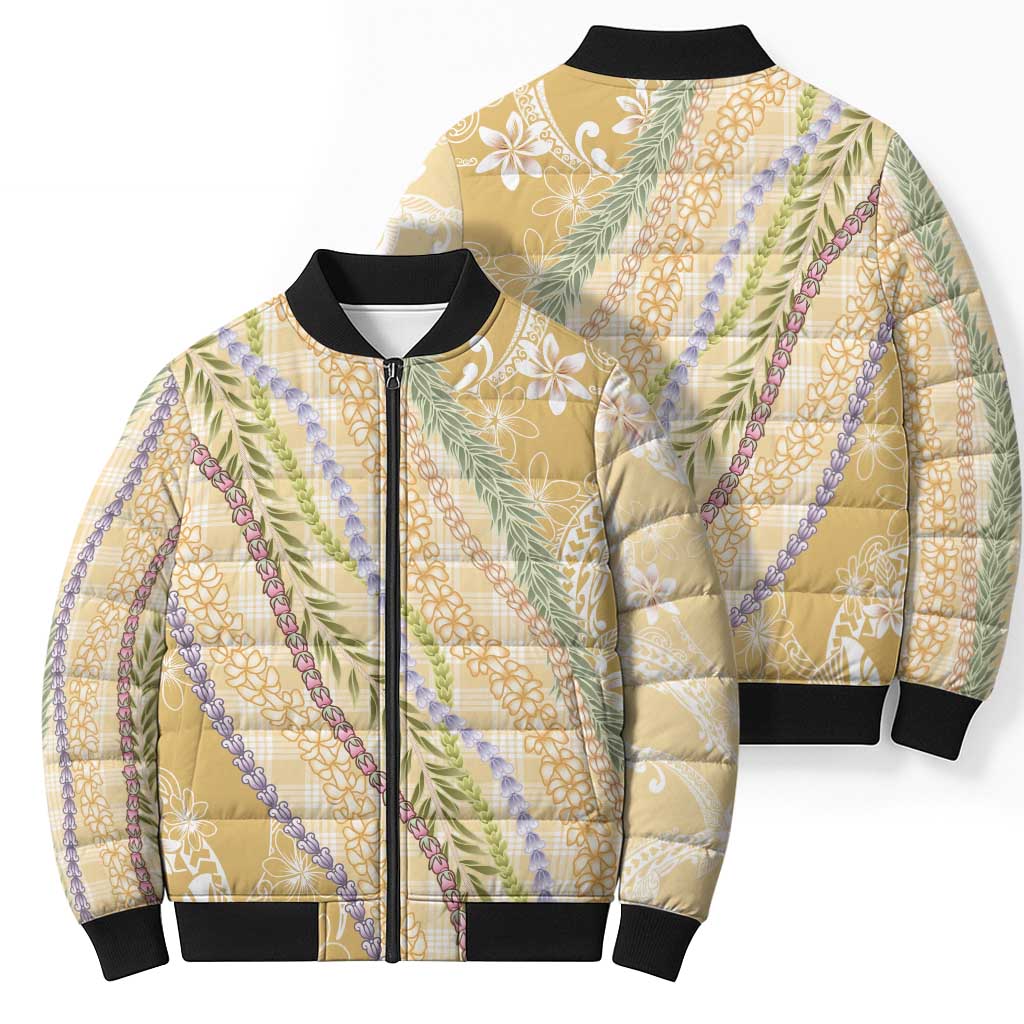 Yellow Palaka Hawaii Leis Bomber Puffer Jacket Hawaiian-plaid Elegant Tropical Vibes LT14 - Polynesian Pride
