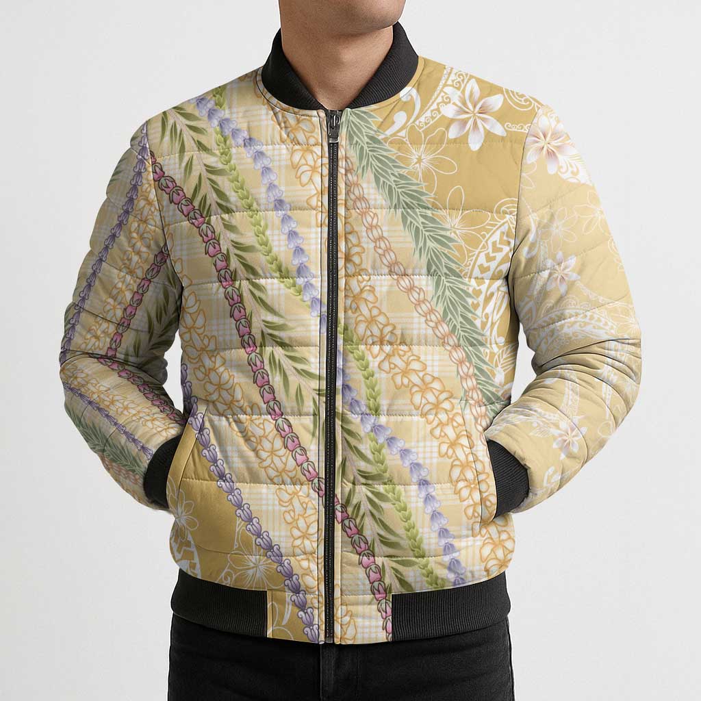 Yellow Palaka Hawaii Leis Bomber Puffer Jacket Hawaiian-plaid Elegant Tropical Vibes LT14 - Polynesian Pride