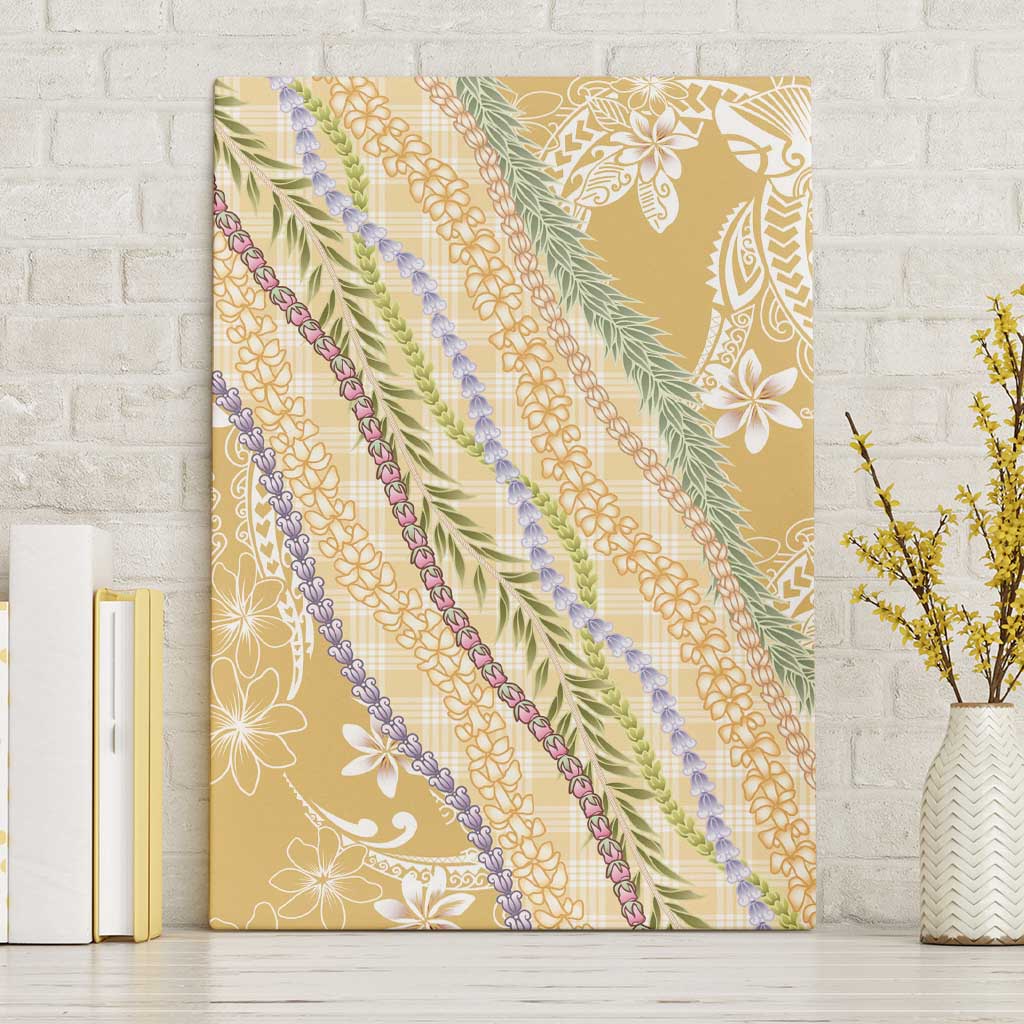 Yellow Palaka Hawaii Leis Canvas Wall Art Hawaiian-plaid Elegant Tropical Vibes - Polynesian Pride