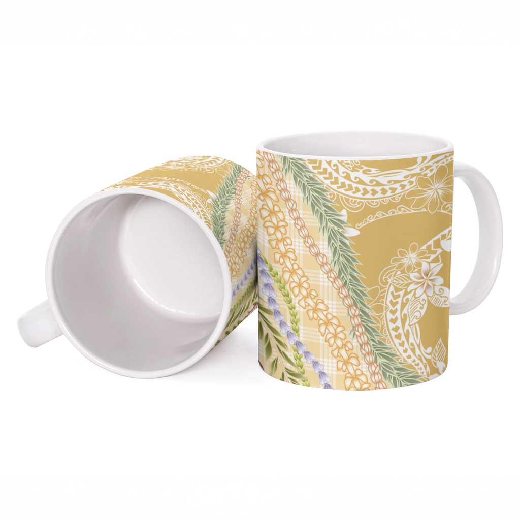 Yellow Palaka Hawaii Leis Ceramic Mug Hawaiian-plaid Elegant Tropical Vibes - Polynesian Pride