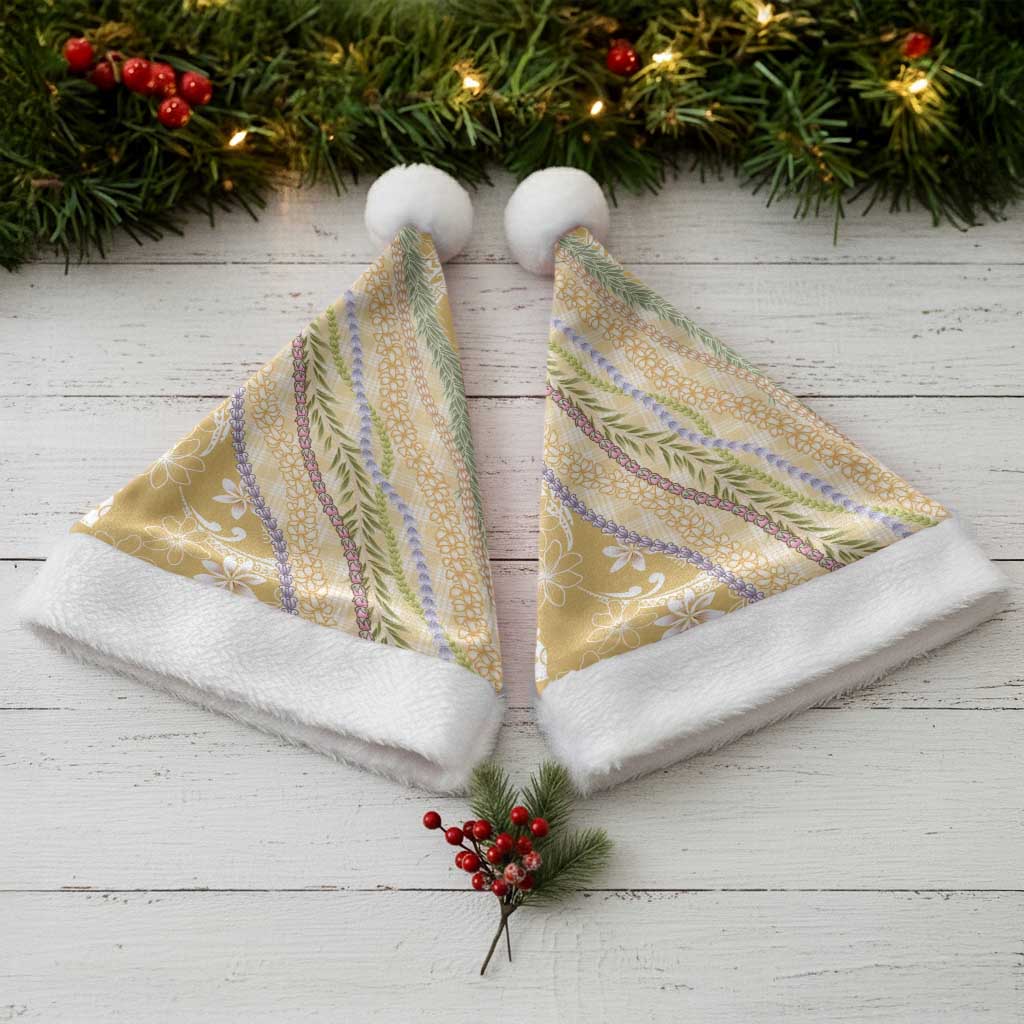 Yellow Palaka Hawaii Leis Christmas Santa Hat Hawaiian-plaid Elegant Tropical Vibes LT14 - Polynesian Pride
