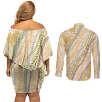 Yellow Palaka Hawaii Leis Couples Matching Off Shoulder Short Dress and Long Sleeve Button Shirt Hawaiian-plaid Elegant Tropical Vibes - Polynesian Pride