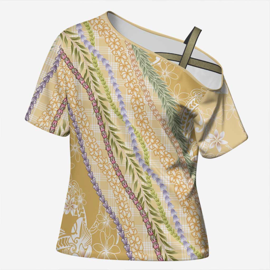 Yellow Palaka Hawaii Leis Cross Shoulder Shirt Hawaiian-plaid Elegant Tropical Vibes LT14 Female Yellow - Polynesian Pride