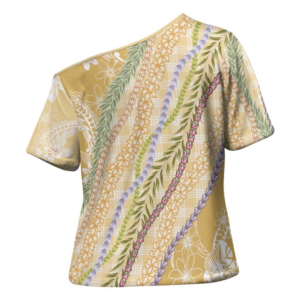 Yellow Palaka Hawaii Leis Cross Shoulder Shirt Hawaiian-plaid Elegant Tropical Vibes LT14 - Polynesian Pride