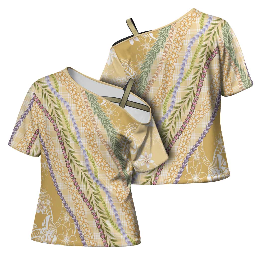 Yellow Palaka Hawaii Leis Cross Shoulder Shirt Hawaiian-plaid Elegant Tropical Vibes LT14 - Polynesian Pride