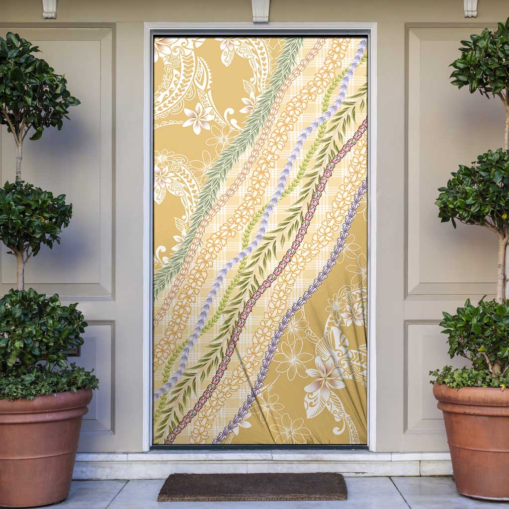 Yellow Palaka Hawaii Leis Door Cover Hawaiian-plaid Elegant Tropical Vibes - Polynesian Pride