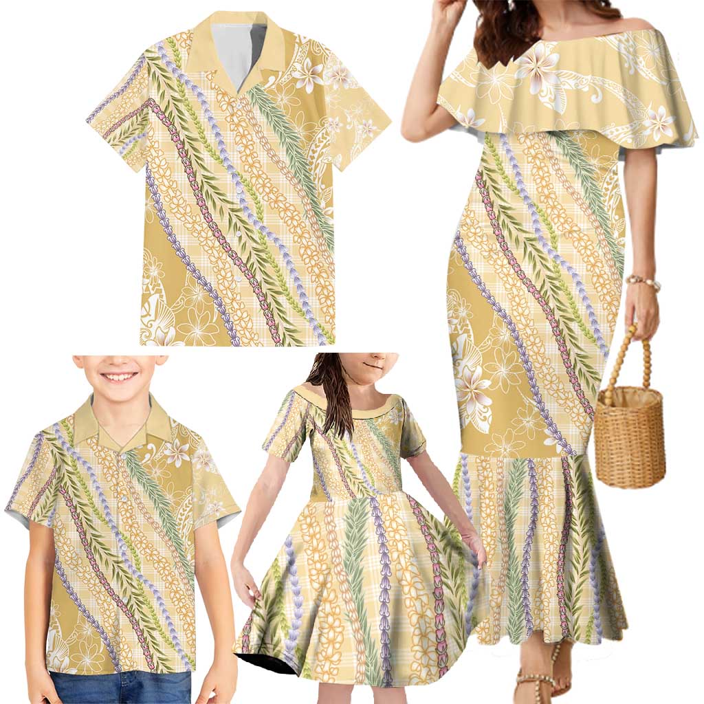 Yellow Palaka Hawaii Leis Family Matching Mermaid Dress and Hawaiian Shirt Hawaiian-plaid Elegant Tropical Vibes - Polynesian Pride