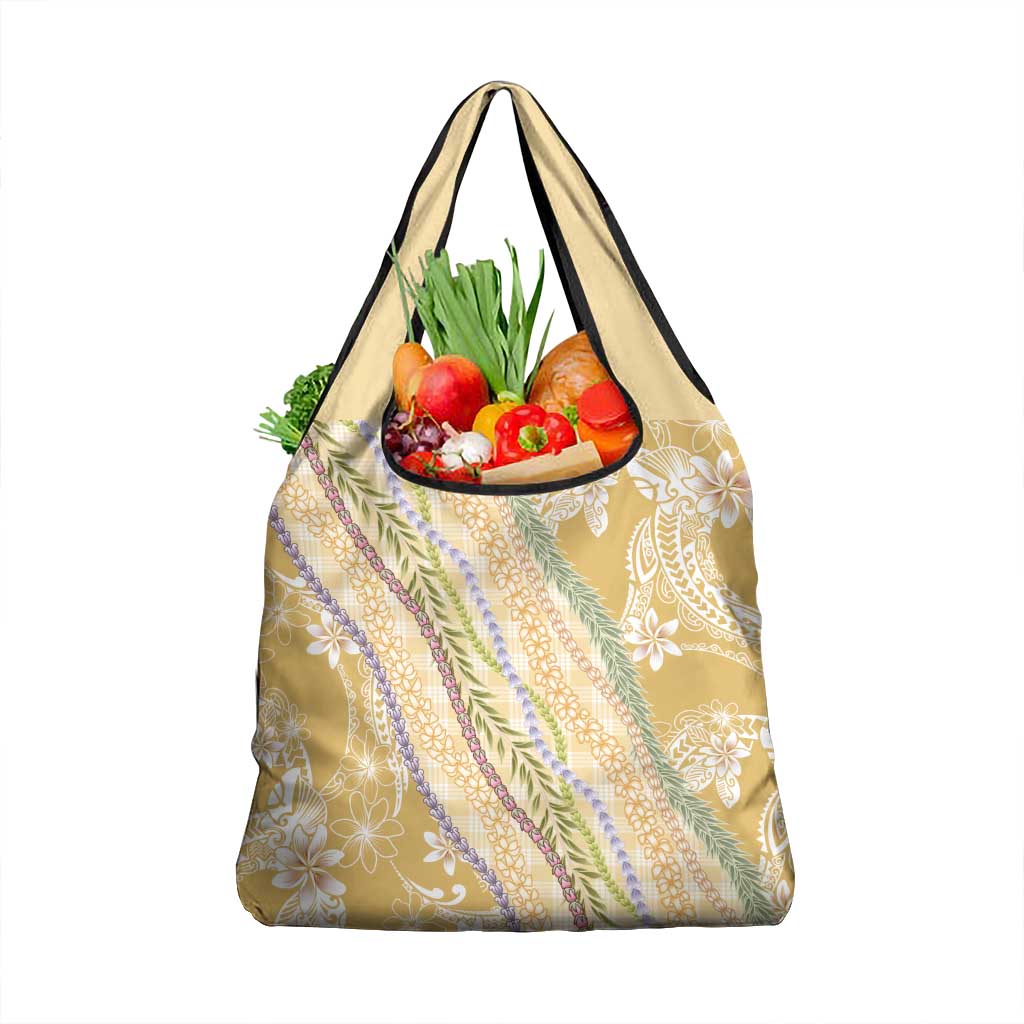 Yellow Palaka Hawaii Leis Grocery Bag Hawaiian-plaid Elegant Tropical Vibes LT14 1-pack One Size Yellow - Polynesian Pride