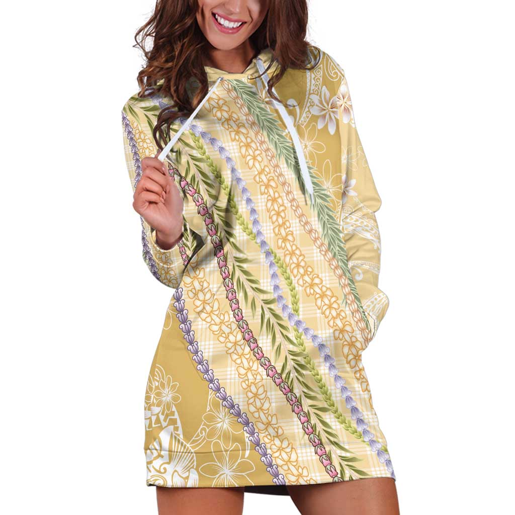 Yellow Palaka Hawaii Leis Hoodie Dress Hawaiian-plaid Elegant Tropical Vibes - Polynesian Pride