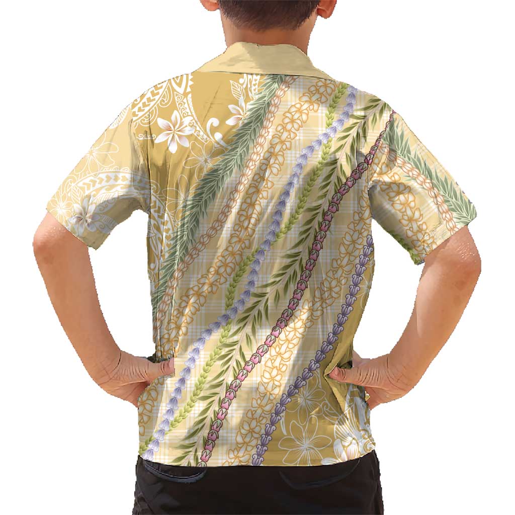 Yellow Palaka Hawaii Leis Kid Hawaiian Shirt Hawaiian-plaid Elegant Tropical Vibes LT14 - Polynesian Pride