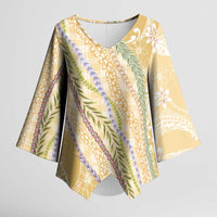 Yellow Palaka Hawaii Leis Kimono Sleeve Blouse - Hawaiian Plaid Elegant Tropical Vibes LT14 Female Yellow - Polynesian Pride