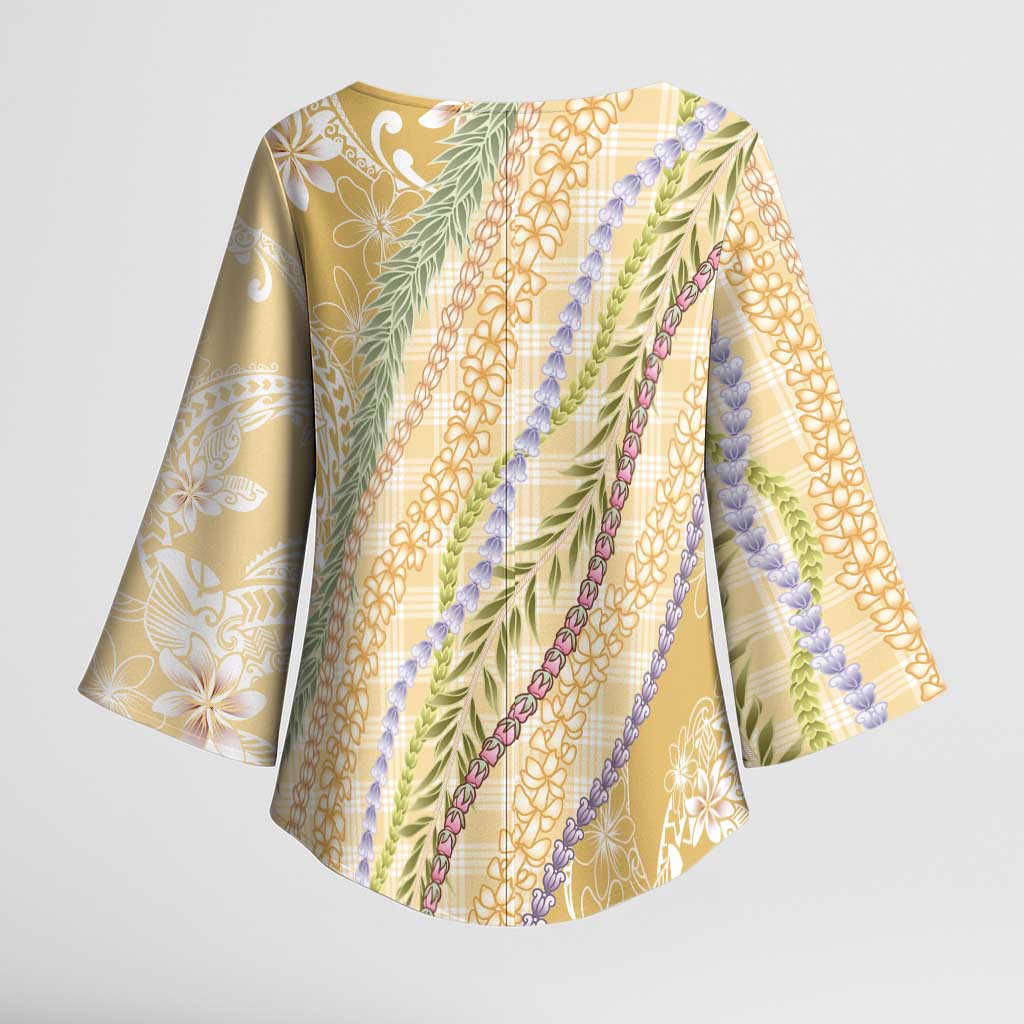 Yellow Palaka Hawaii Leis Kimono Sleeve Blouse - Hawaiian Plaid Elegant Tropical Vibes LT14 - Polynesian Pride
