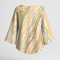 Yellow Palaka Hawaii Leis Kimono Sleeve Blouse - Hawaiian Plaid Elegant Tropical Vibes LT14 - Polynesian Pride
