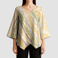 Yellow Palaka Hawaii Leis Kimono Sleeve Blouse - Hawaiian Plaid Elegant Tropical Vibes LT14 - Polynesian Pride