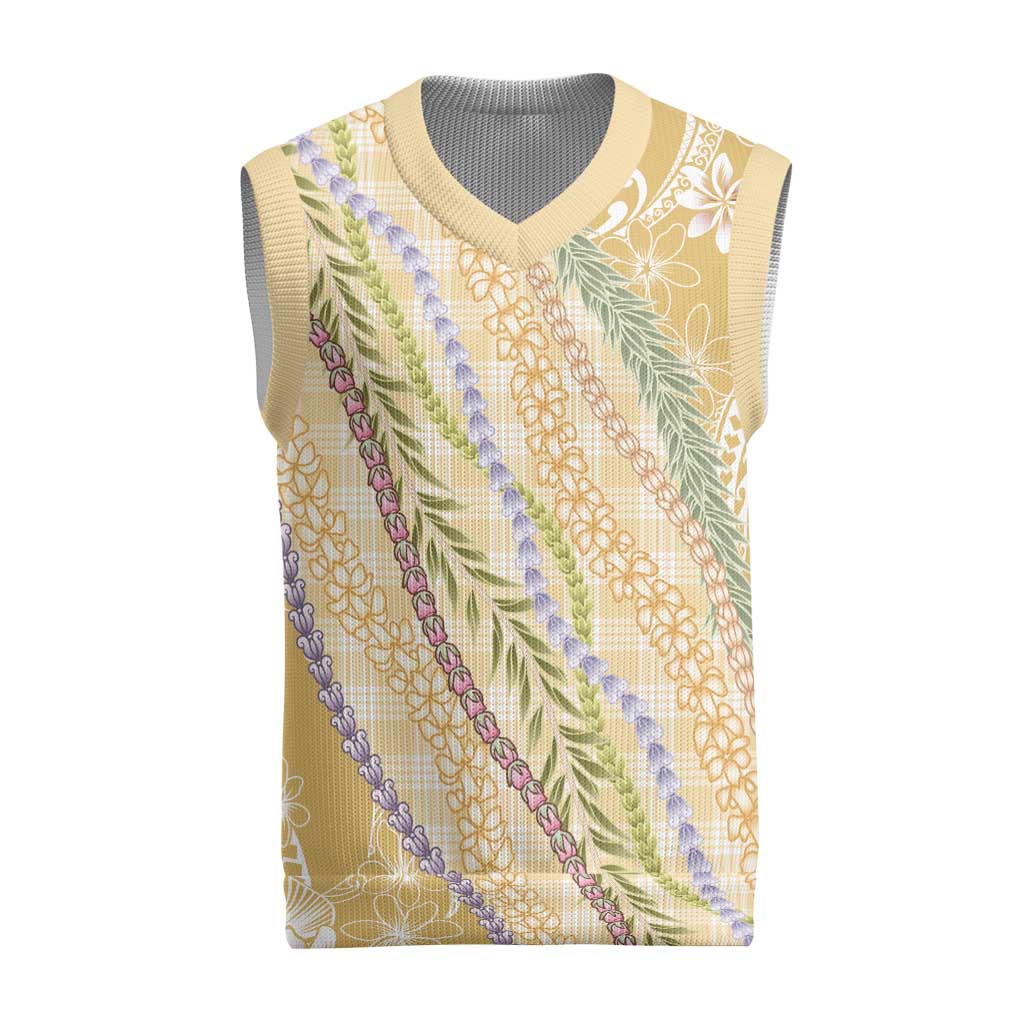 Yellow Palaka Hawaii Leis Christmas Knitted V-Neck Vest Hawaiian-plaid Elegant Tropical Vibes LT14 Yellow - Polynesian Pride