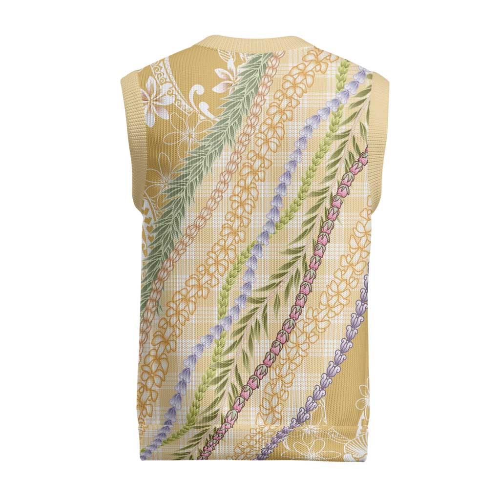 Yellow Palaka Hawaii Leis Christmas Knitted V-Neck Vest Hawaiian-plaid Elegant Tropical Vibes LT14 - Polynesian Pride