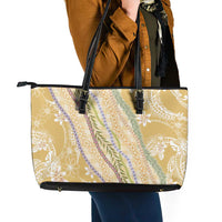 Yellow Palaka Hawaii Leis Leather Tote Bag Hawaiian-plaid Elegant Tropical Vibes LT14 - Polynesian Pride